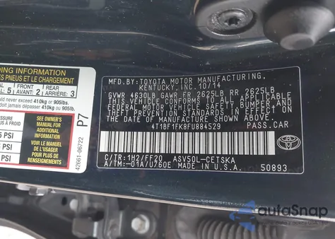 2015 Toyota Camry Se from USA, damaged, VIN 4T1BF1FK8FU884529